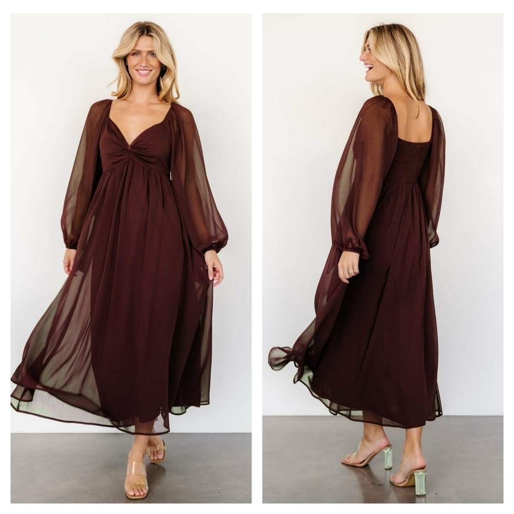 Baltic Born Dione Brown Long Sleeve Midi Dress NWOT